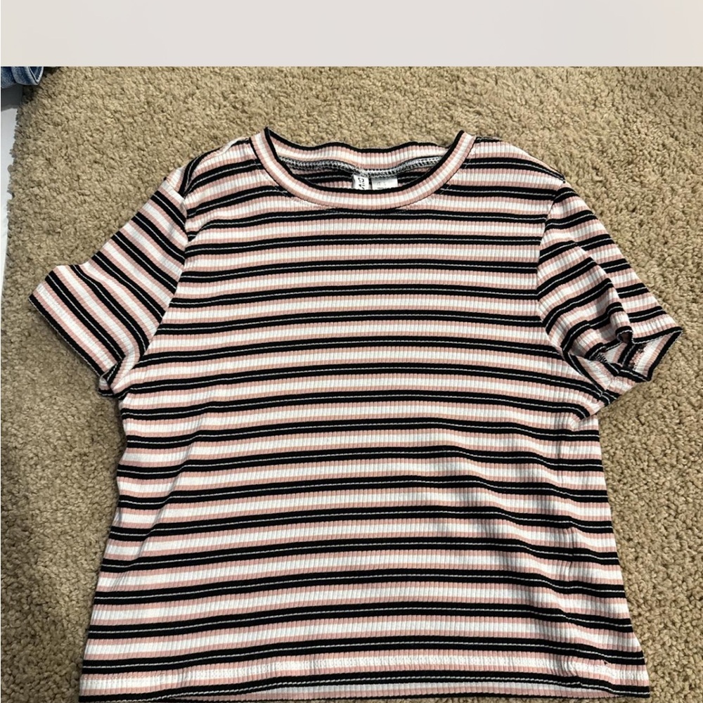 H&M Striped Crop Top - Black, Pink, White